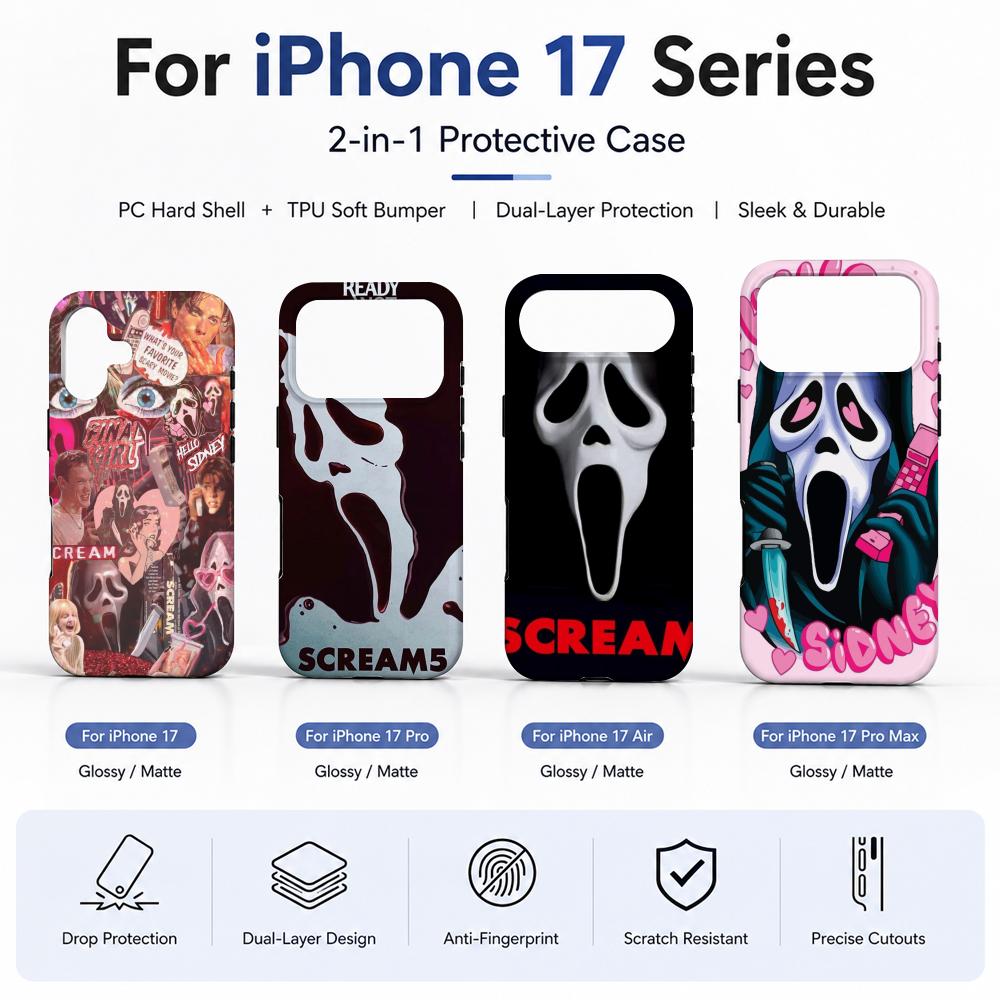 Shelly - เคสโทรศัพท์ลายหนังภาพยนตร์ Fear Scream วัสดุฟิล์ม 2-in-1 สำหรับ