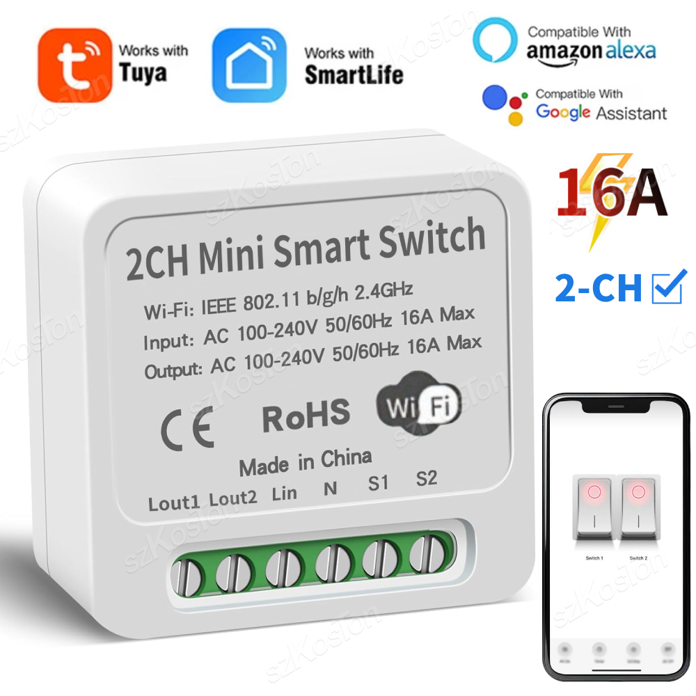 Smart Relay Tuya - 16A Tuya WiFi สมาร์ทโมดูลสวิทช์สมาร์ท 2CH MiNi